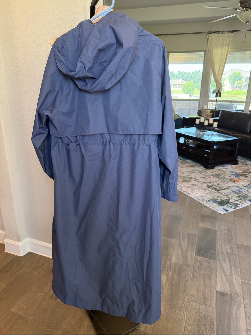 Quince Weatherproof Long Hooded Rain Trench Coat Storm Blue XL - Picture 2 of 8